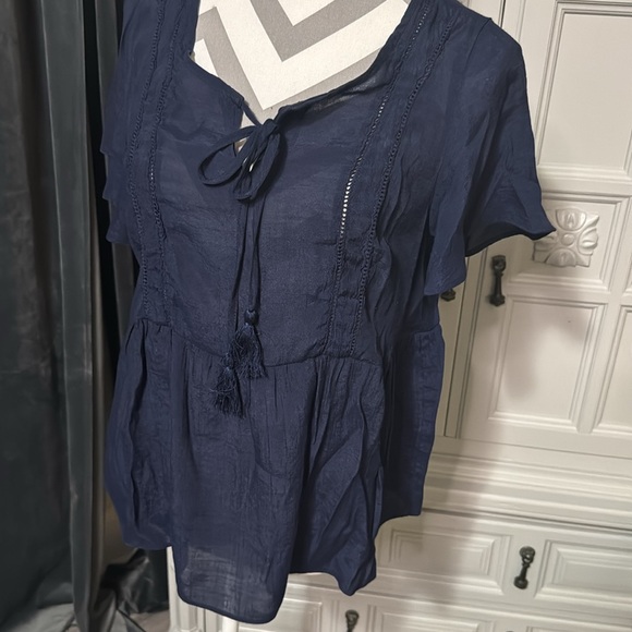 Navy Blue Nanette Lepore Blouse with Front Tie - Size M - Picture 3 of 9